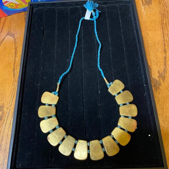 Vintage Turquoise Mosaic Statement Necklace With Teardrop Design - Picture 3 of 8